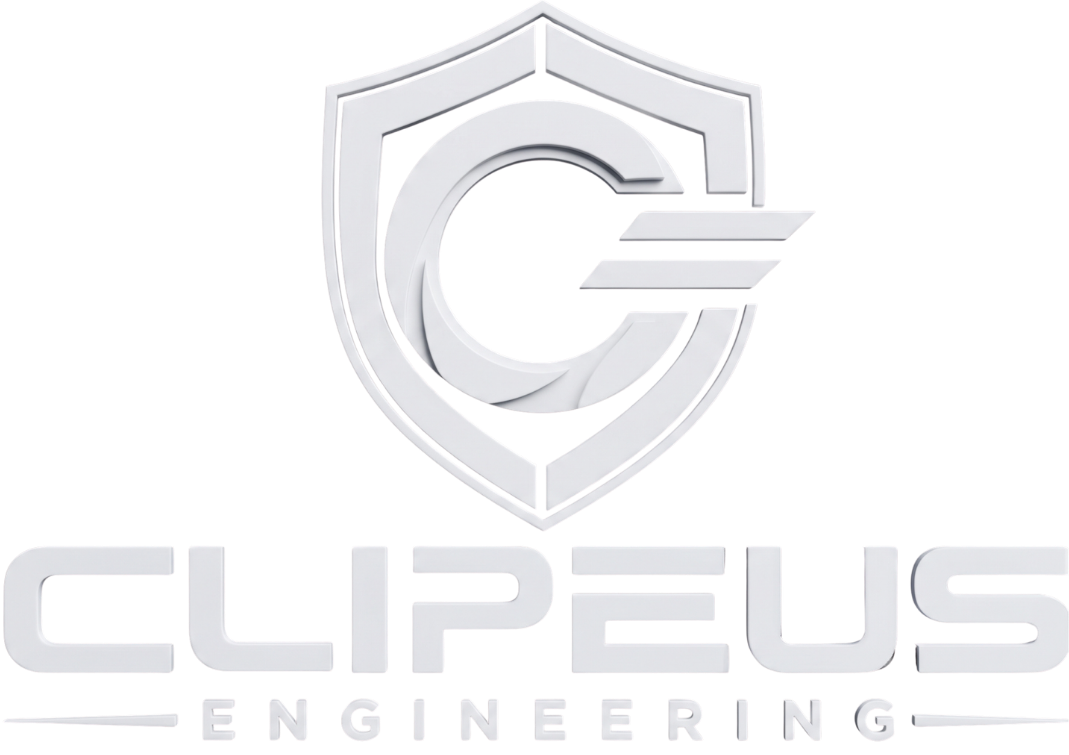 White “CLIPEUS ENGINEERING” logo with a shield and stylized C emblem