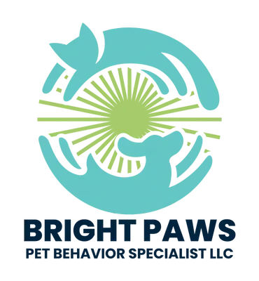 Logo: Cat and dog silhouettes in teal circle, surrounded by light green sunburst; 
