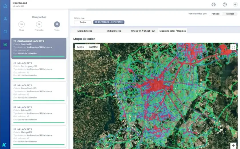 dashboard mapa de calor km midia