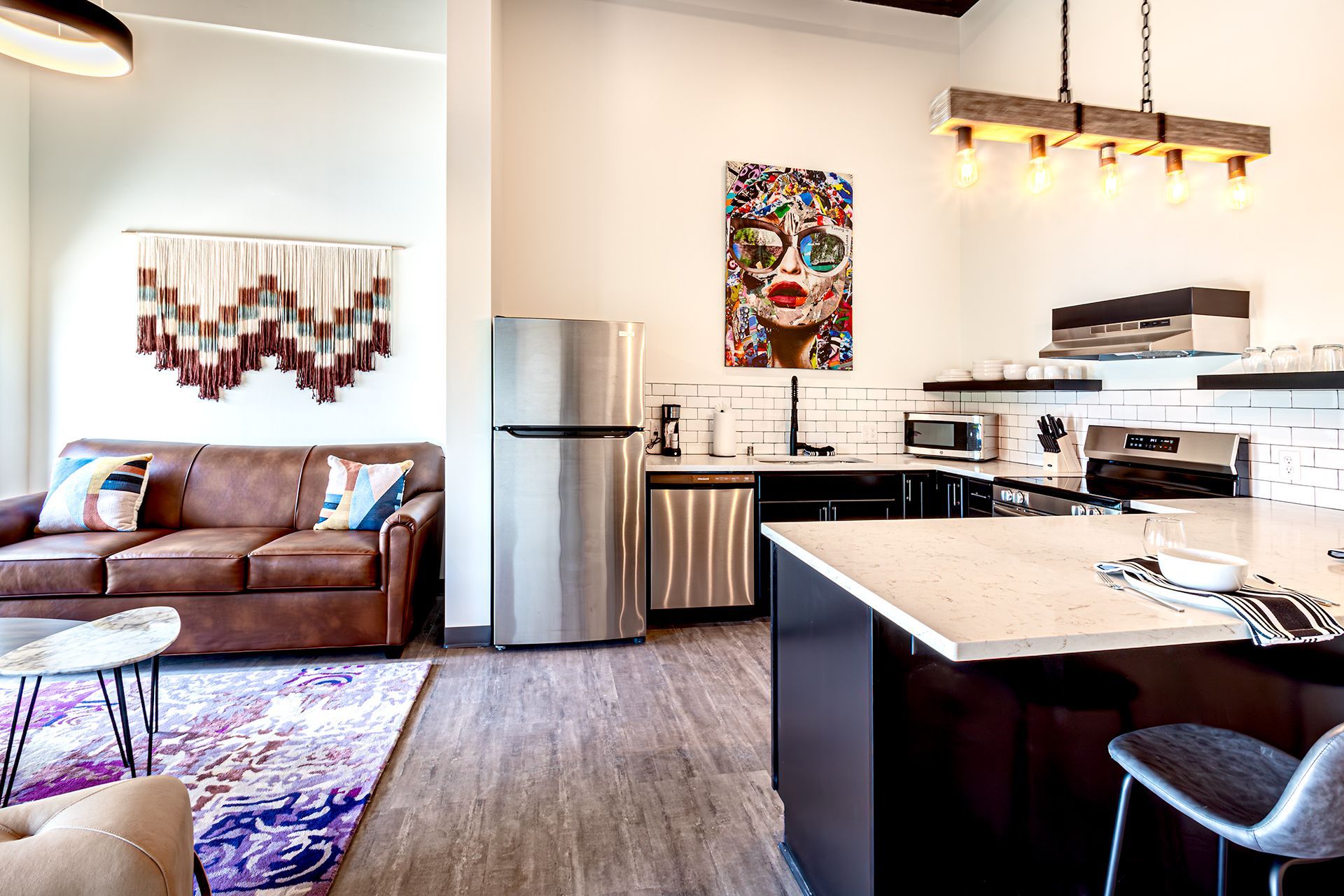 One bedroom hotel room kitchen layout