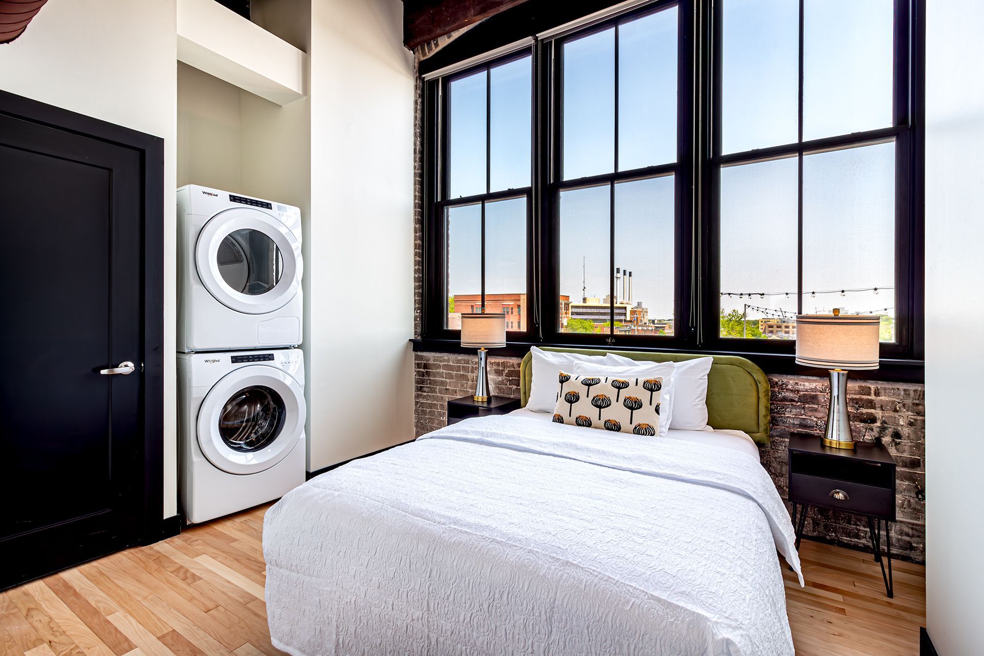 Bedroom with laundry and view overlooking Madison Downtown