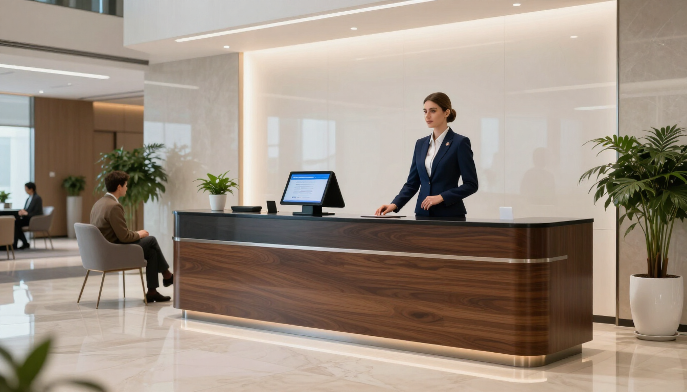 Recepción corporativa con registro seguro de visitantes