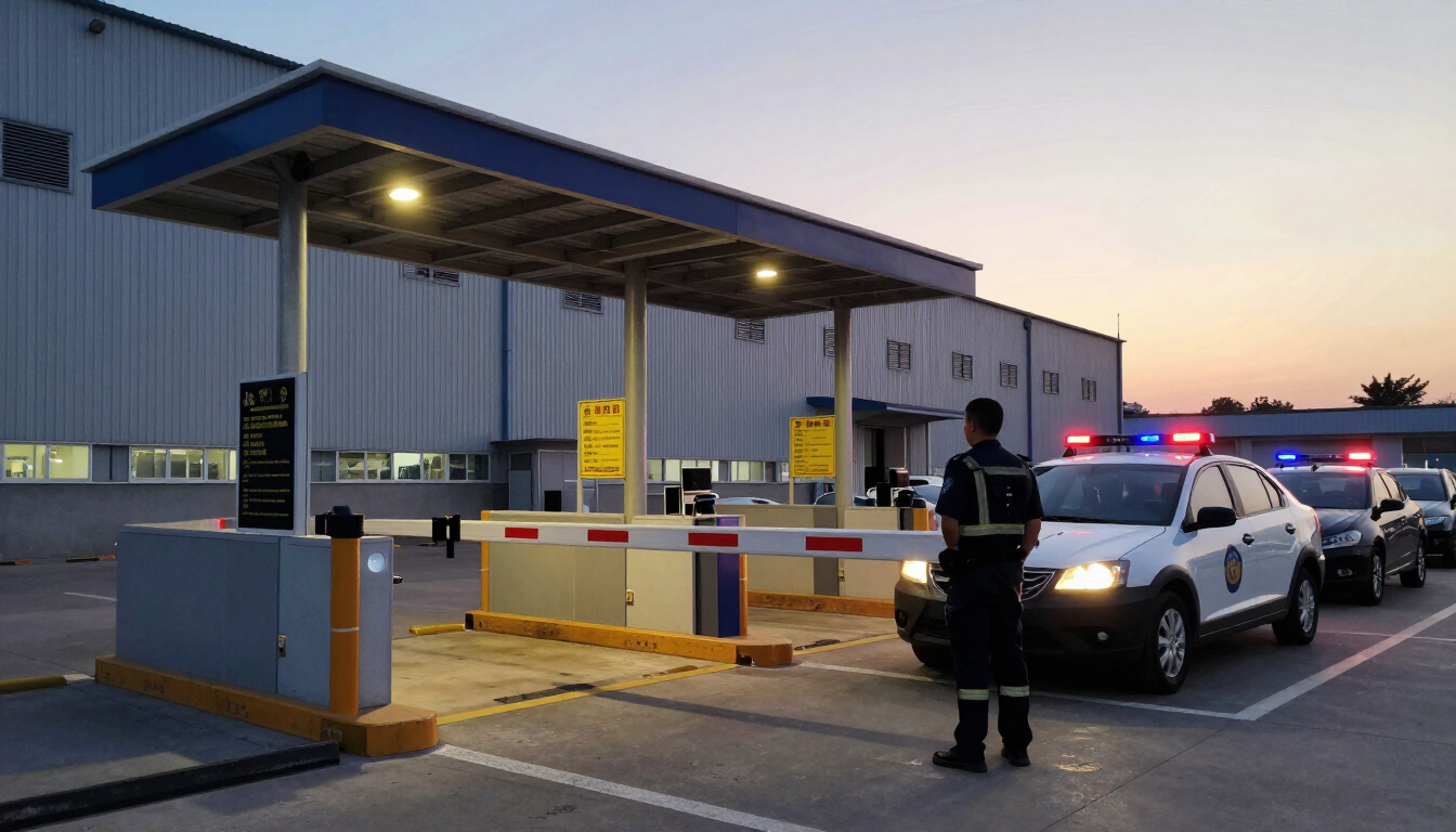 Puesto de control de seguridad privada en parque industrial