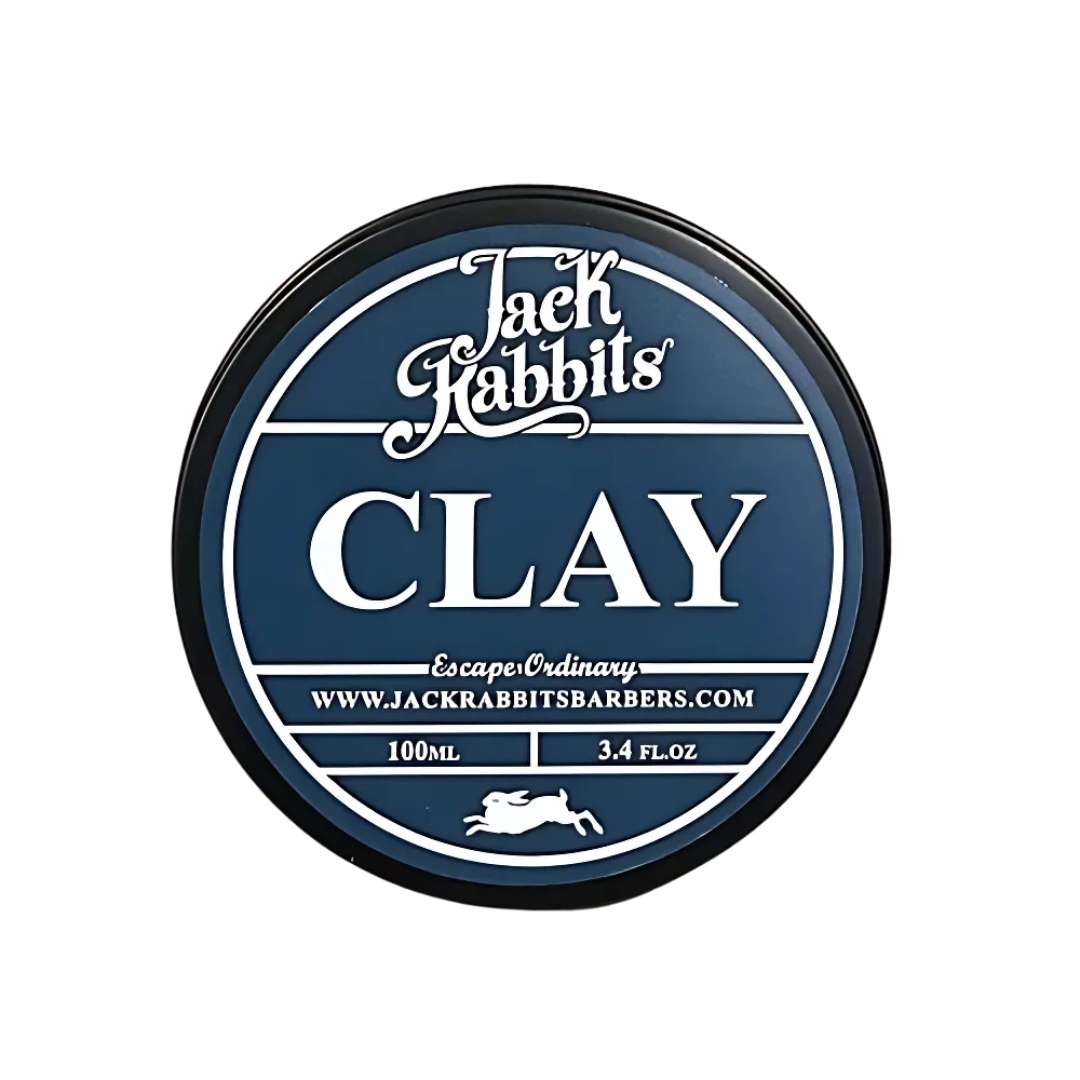 A jar of jack rabbits clay on a white background