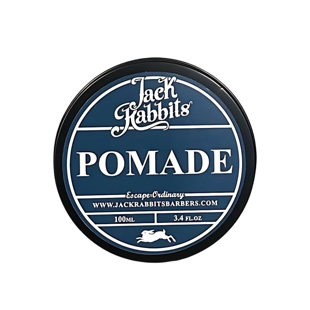 A jar of jack rabbits pomade on a white background.