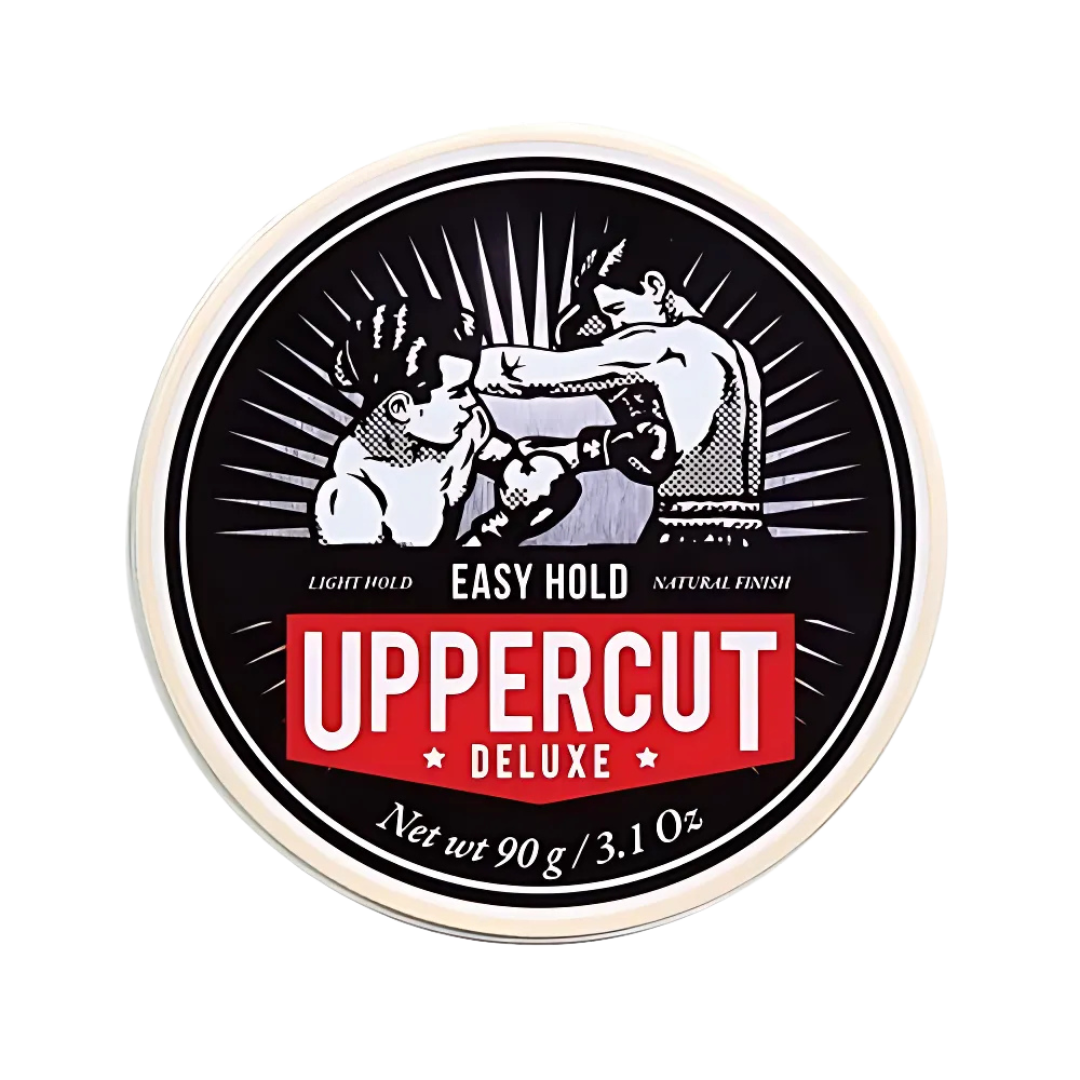 A round sticker with a picture of two men boxing and the word uppercut on it.