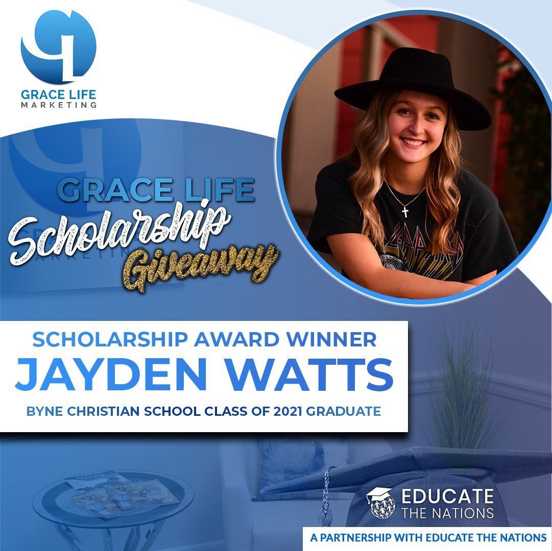 jayden watts is the winner of the grace life scholarship giveaway