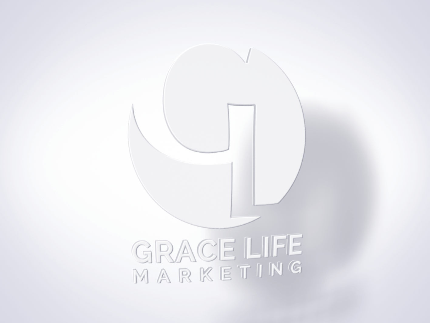 a white logo for grace life marketing with a shadow on a white background .