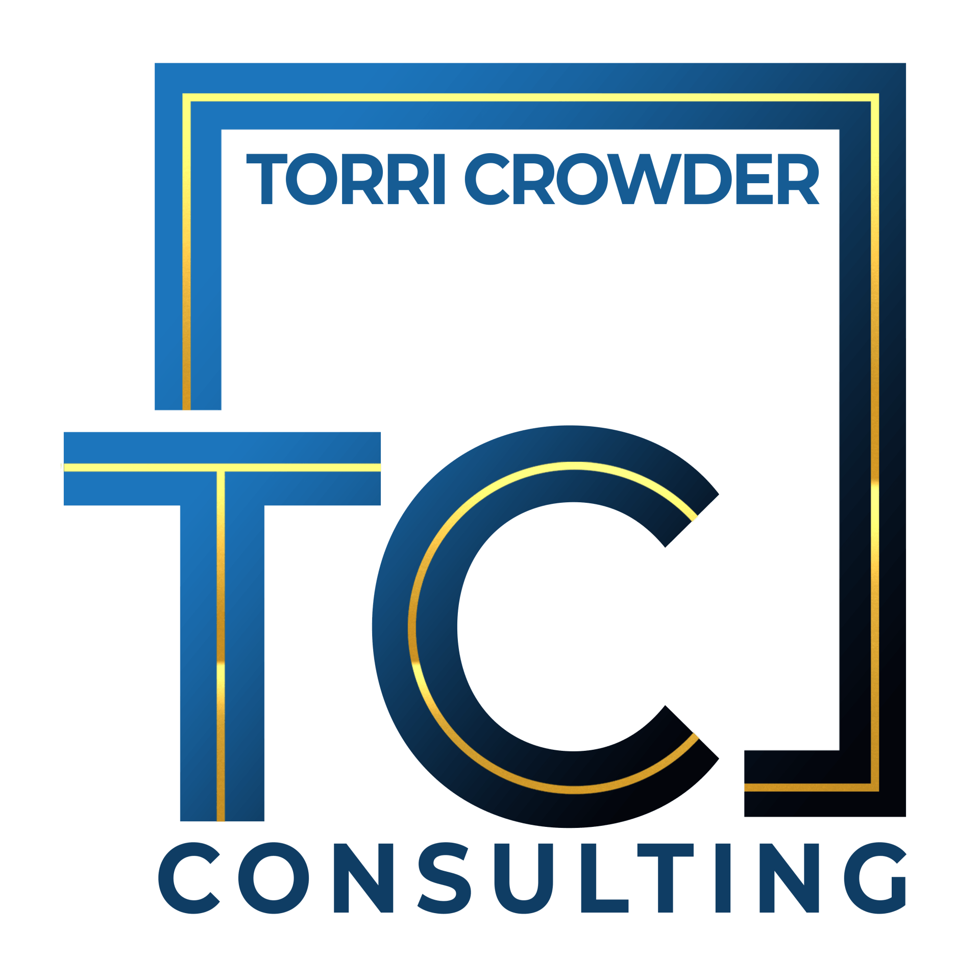 the logo for torri crowder consulting is blue and gold .