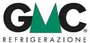 A logo for gmc refrigerazione with a green triangle in the middle.