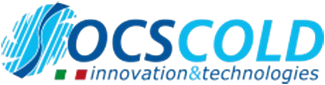 A blue and white logo for ocscold innovation & technologies