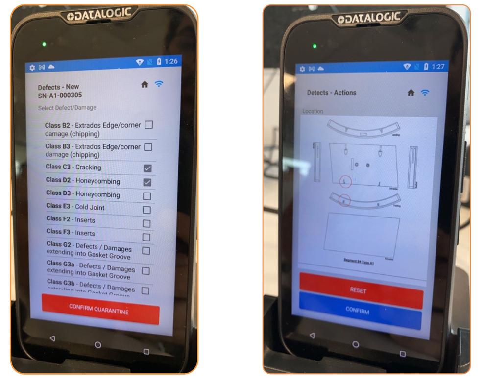 KYP handheld screens illustrating defect classification and defect position