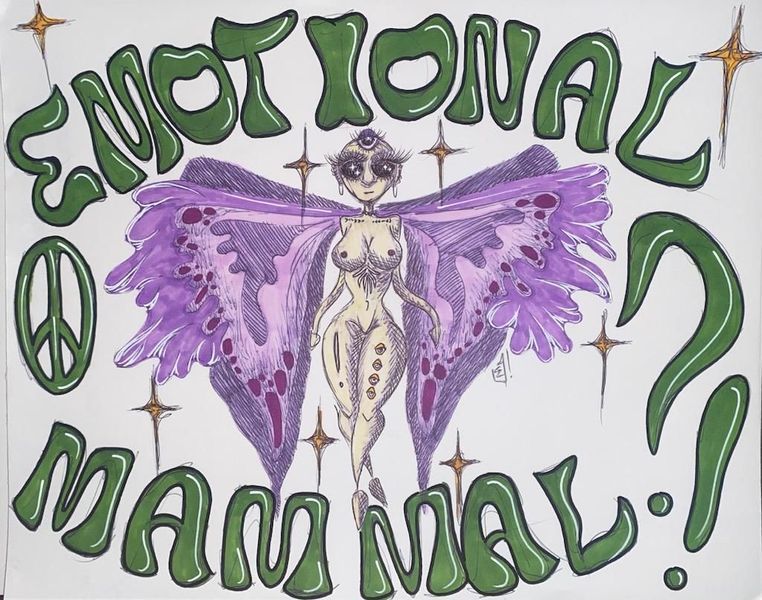 Purple-winged fairy with the text