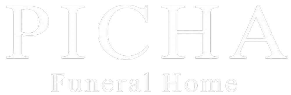 Picha Funeral Home logo in pale gray text on a white background