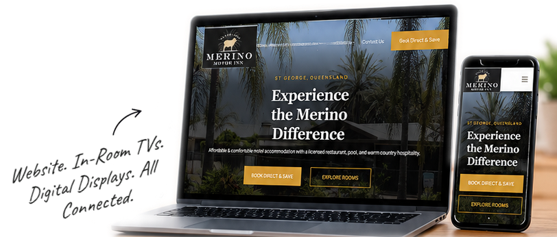 Website mockup on laptop and phone showcasing Merino Motor Inn Website