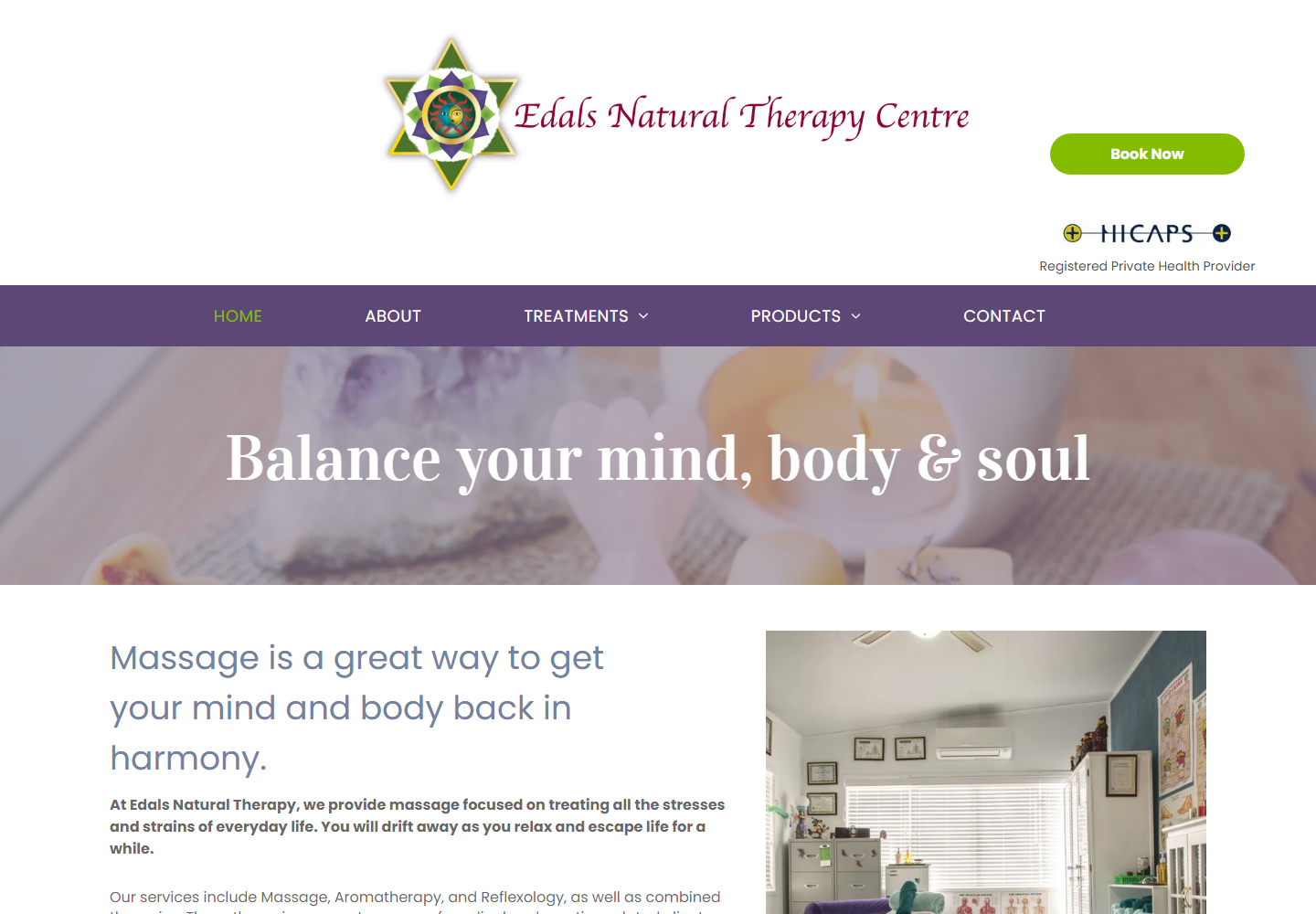 Website homepage for Esda’s Natural Therapy Centre