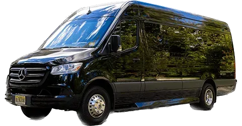 A black mercedes van is shown on a white background.