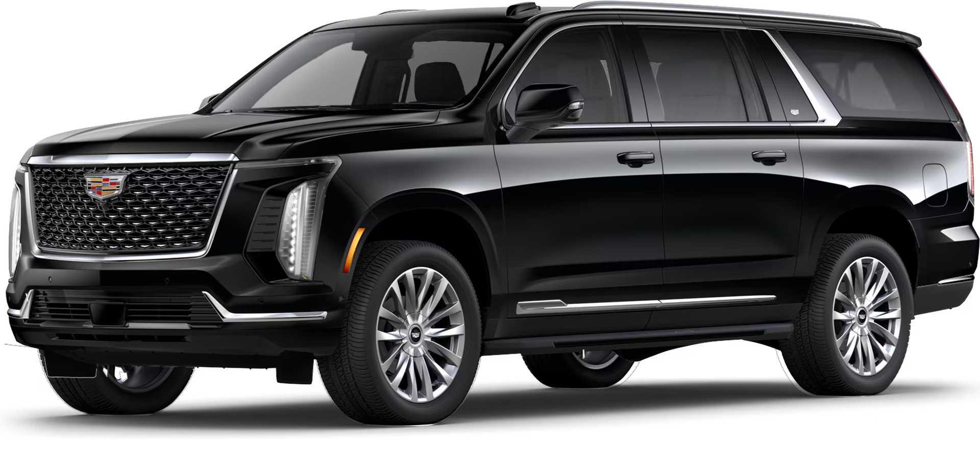 A black chevrolet suburban suv is shown on a white background.