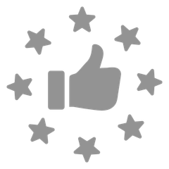 A thumbs-up surrounded by stars, symbolizing customer satisfaction with Night 'N' Day Construction’s home building, remodeling, and insurance claim services