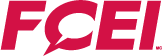 Logo FCEI en rouge, avec les lettres en police sans empattement. Le « C » est remplacé par une bulle de dialogue.