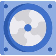 Icône de ventilateur d'ordinateur bleue et blanche.