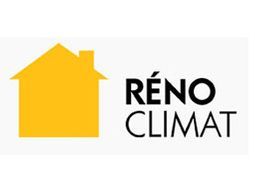 Logo de maison jaune avec le texte « RÉNO CLIMAT ».