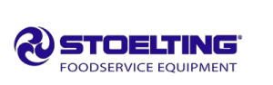 Logo de Stoelting Foodservice Equipment avec un motif bleu tourbillonnant.