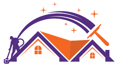 A man is cleaning the roof of a house with a vacuum cleaner.
