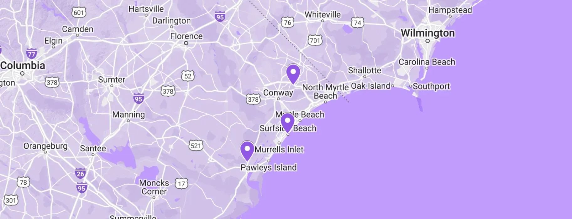 A purple and white map of the united states