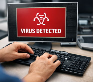 technician cleaning a pc that's infected by virus with