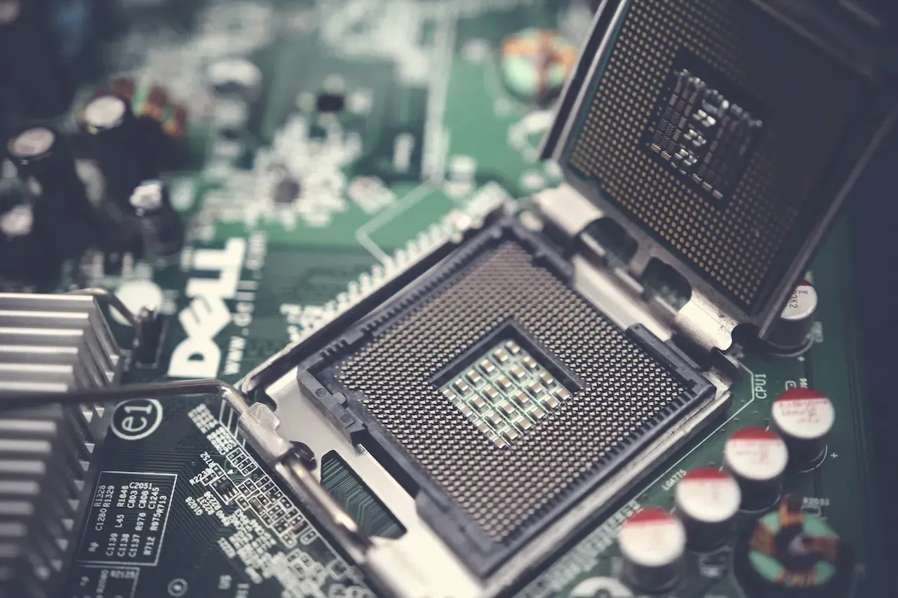 a dell motherboard with cpu bracket open