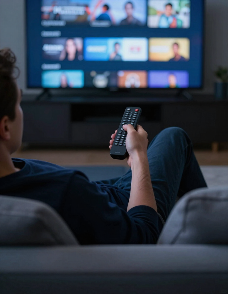 Person relaxing on couch streaming TV