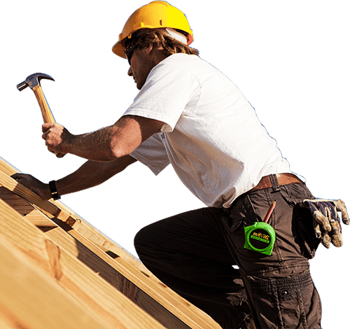 A man is working on a roof with a drill.