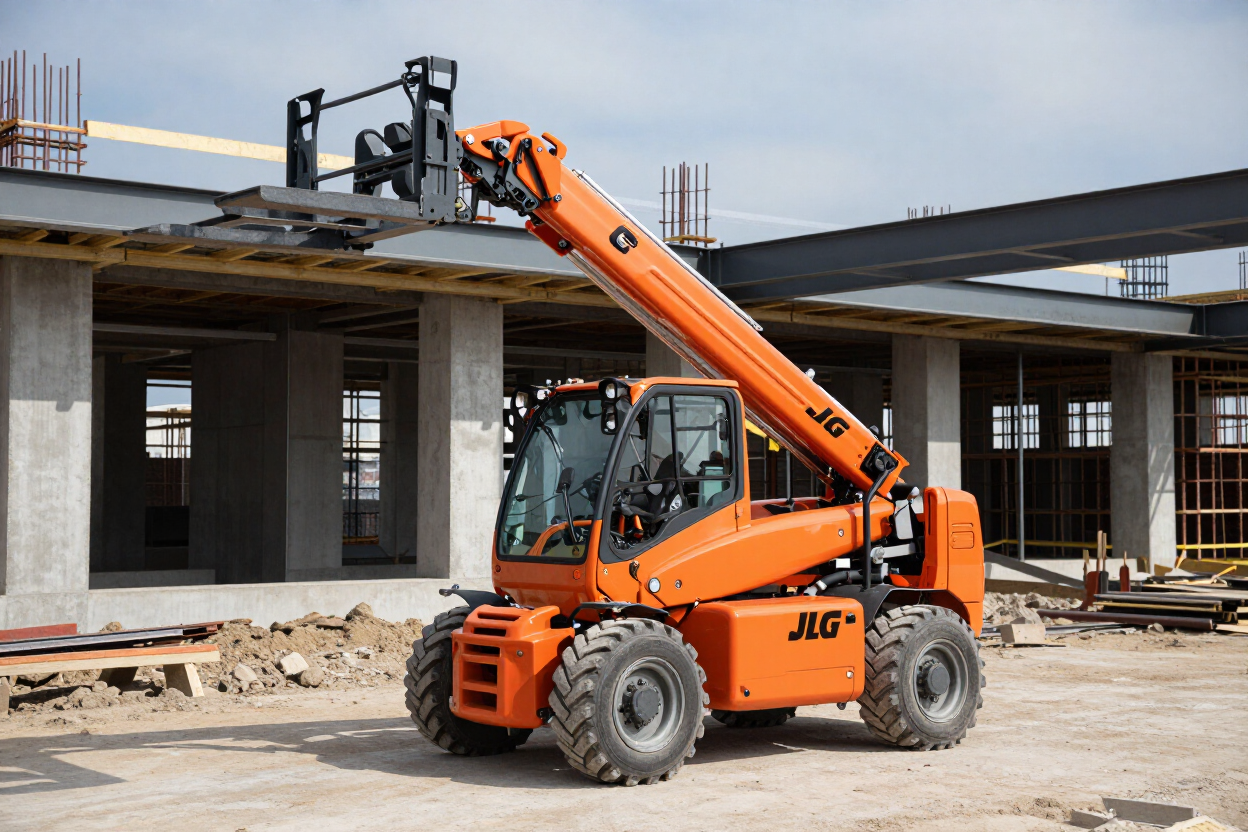JLG 40' telehandler with forks elevated