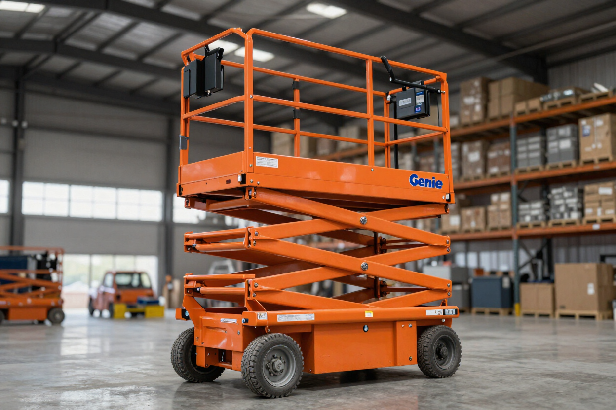 Genie 19' electric scissor lift elevated