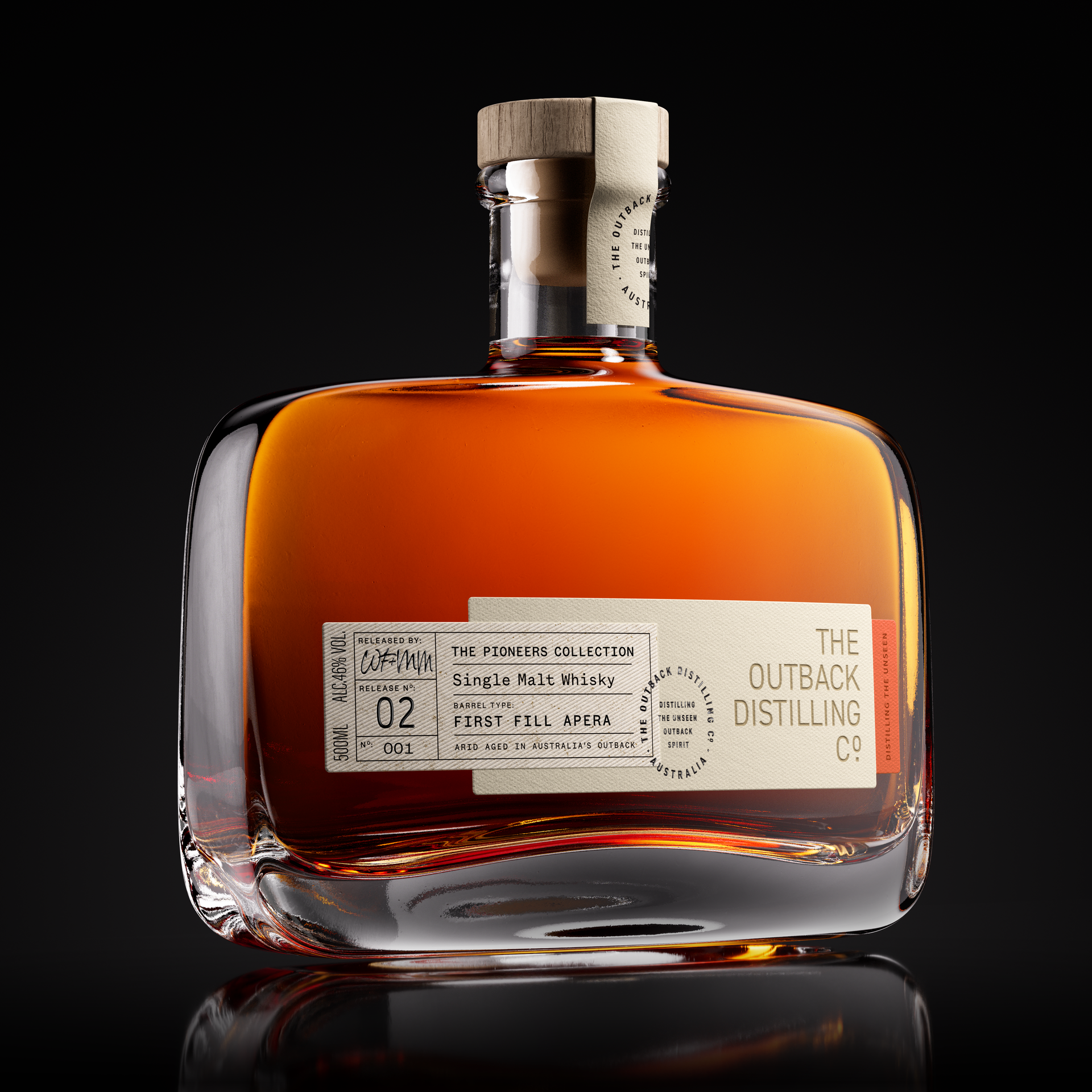 Australian single malt whisky by The Outback Distilling Co with gift box, displayed on barrel.