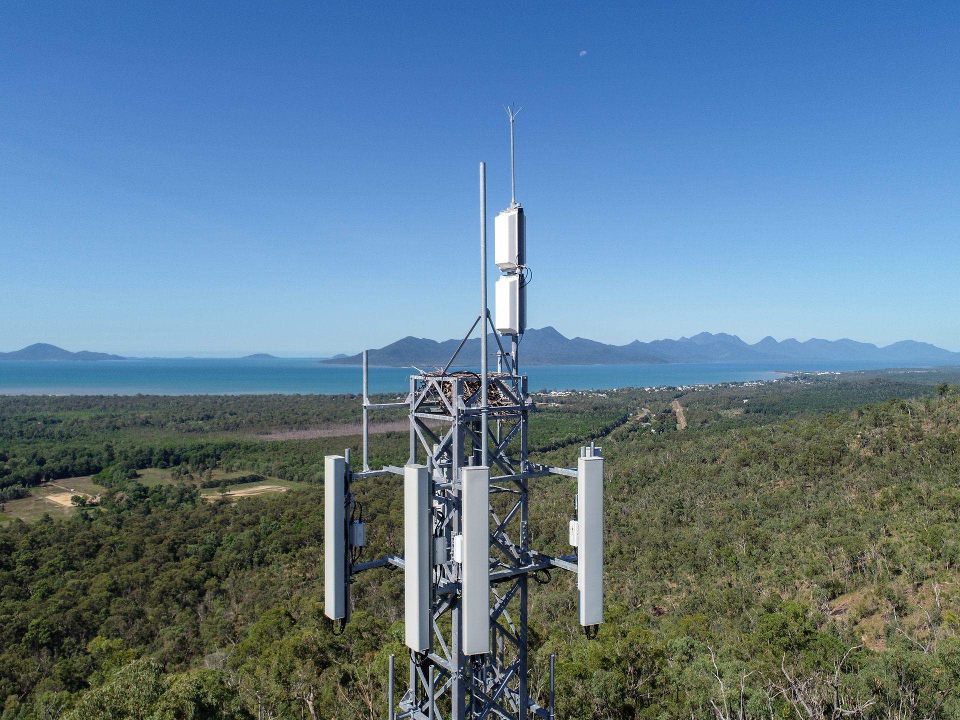An Aerial View of a telecommunications tower with birds nest — Tailored Spatial Solutions in Cairns City, QLD