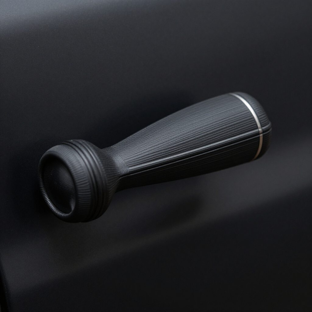 Black handheld flashlight or flashlight-like tool on a dark background