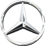 Mercedes-Benz three-pointed star logo in silver and black on a white background