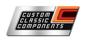 Custom Classic Components logo with black, white, red, and orange text and a stylized red C