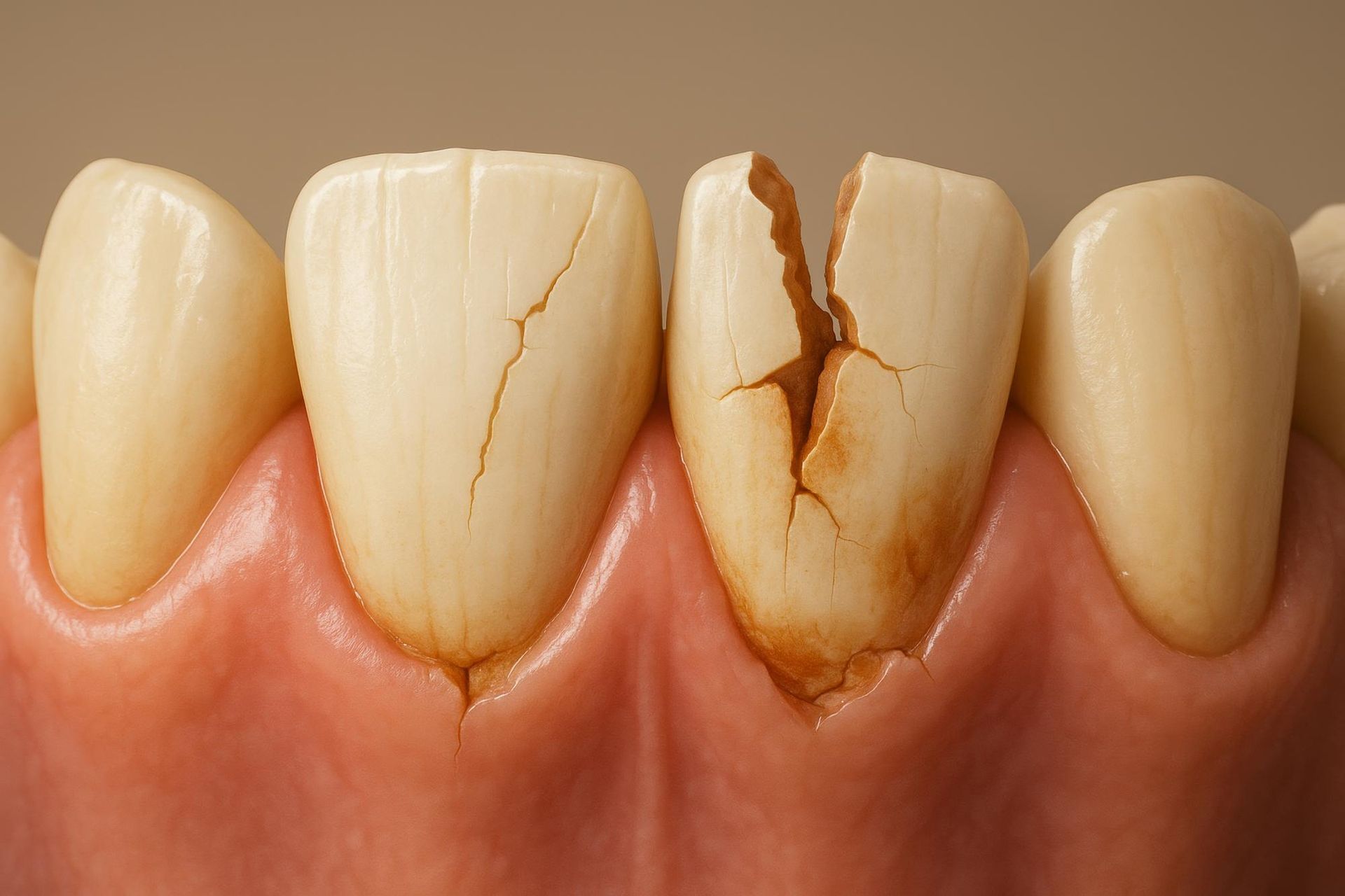 Close-up of a woman getting her teeth examined by a gloved dentist