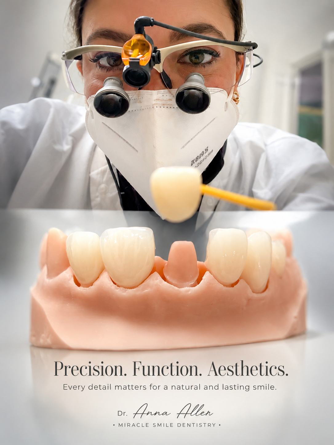 Man smiling in a dental chair with a dentist in blue scrubs nearby, clinic setting