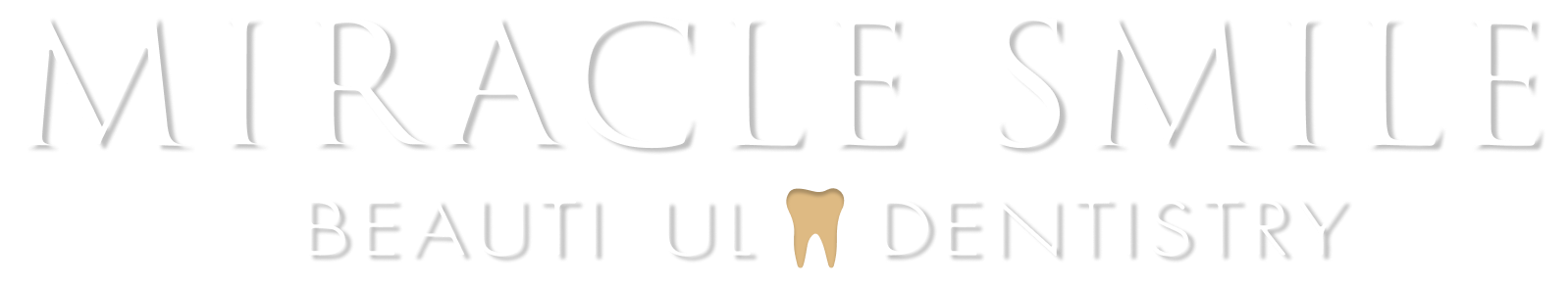 Logo for Miracle Smile: white text, gold tooth icon,