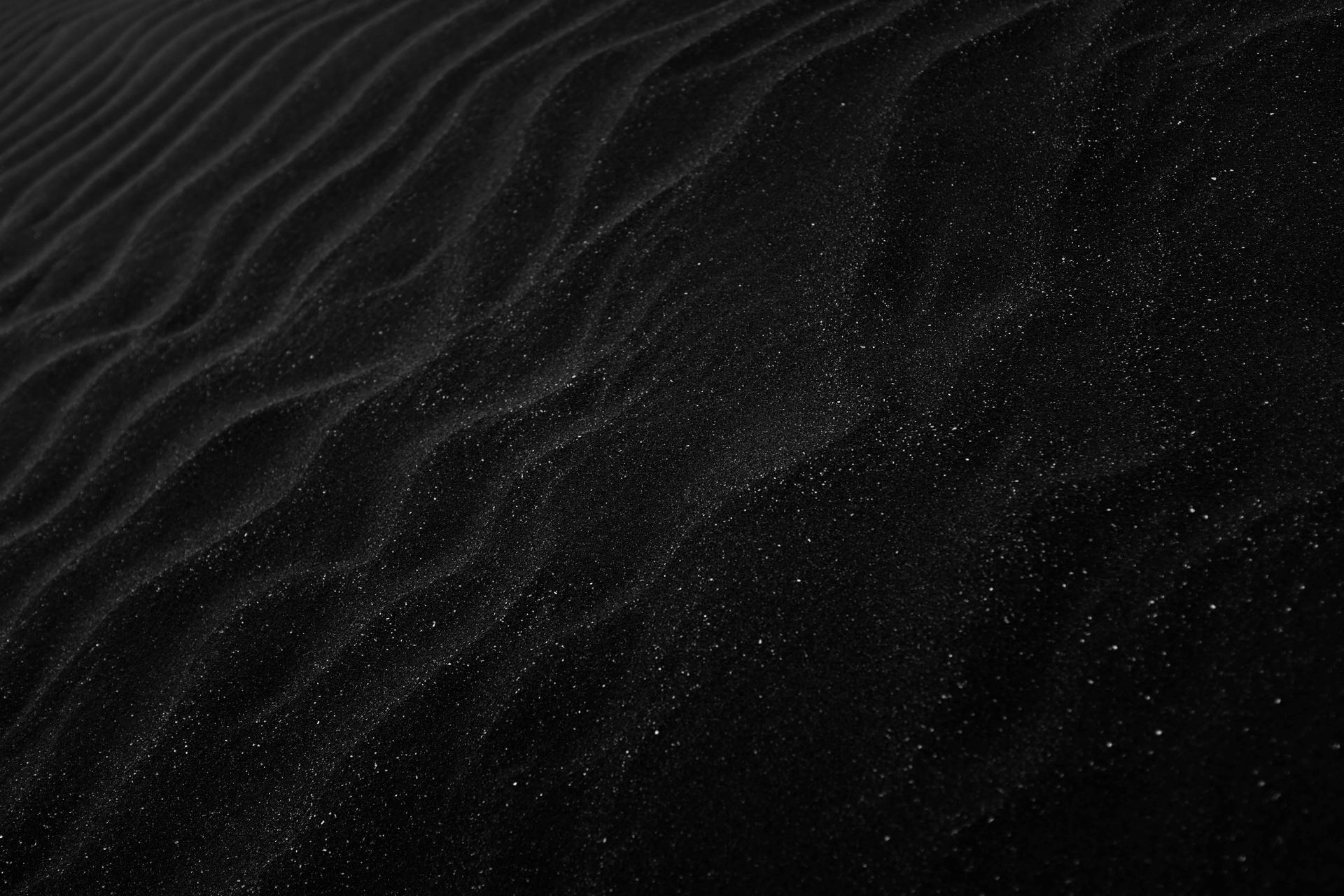 Schwarze Sanddünen mit gewellter Textur, in Graustufen.