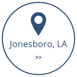 Blue location pin over “Jonesboro, LA” inside a thin blue circle on white background