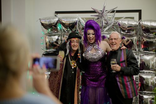 Residents celebrating themed village event