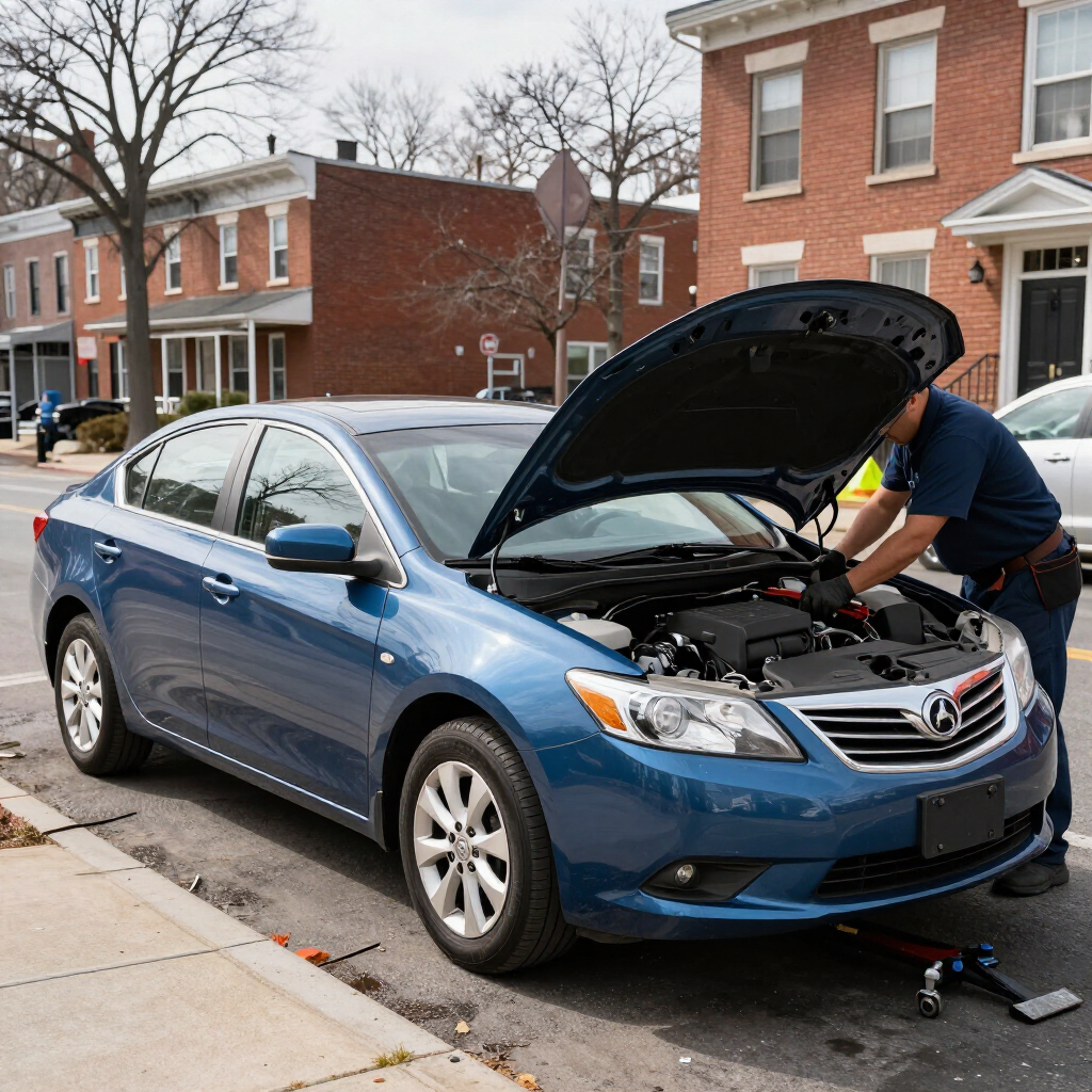 Family sedan receiving on-site service in Yonkers.