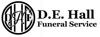 D.E. Hall Funeral Service logo in black and white with circular monogram and text