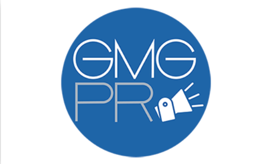 A blue circle with the words gmg pr on it