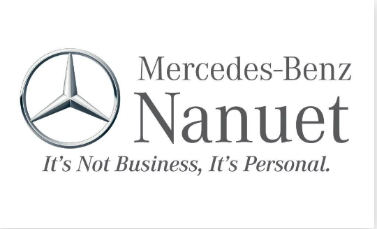A logo for mercedes benz nanuet that says it 's not business it 's personal